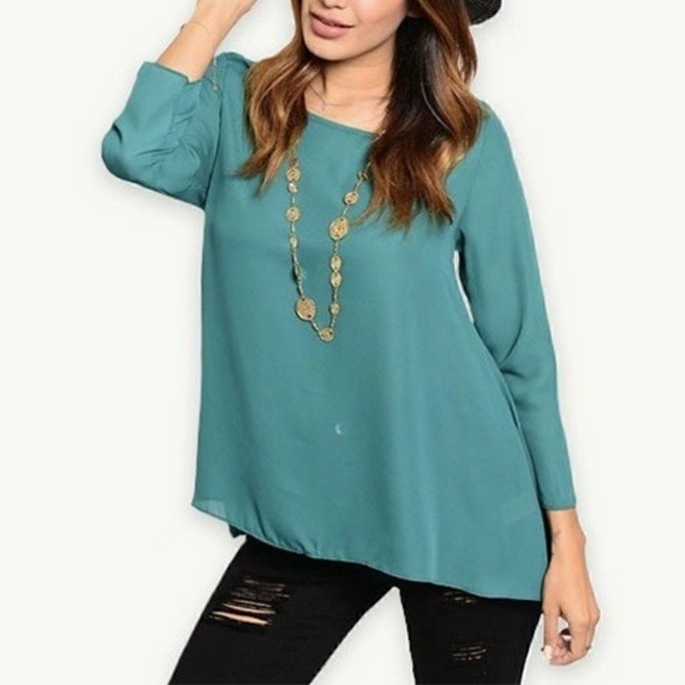 *Clearance* True Light Teal Chiffon Blouse